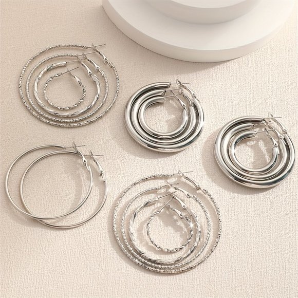 Elegant 18K Hoop Earrings: 8-Pair Set for Daily Delight - Picture 9 of 10